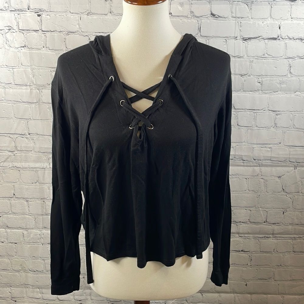 🖤 Express One Eleven Cropped Hooded Sweatshirt - Size Small